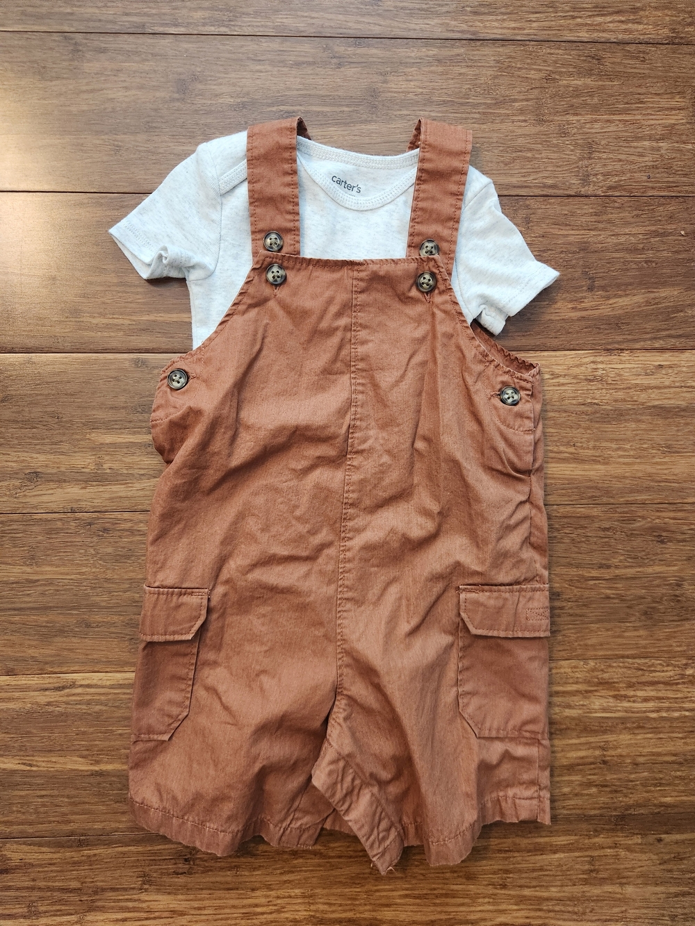 Carter's Baby Boy Rust Brown Toddler Shorts Overalls And Onesie, 18 Months